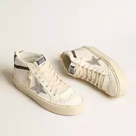 white leather platform sneaker glitter trims mid star