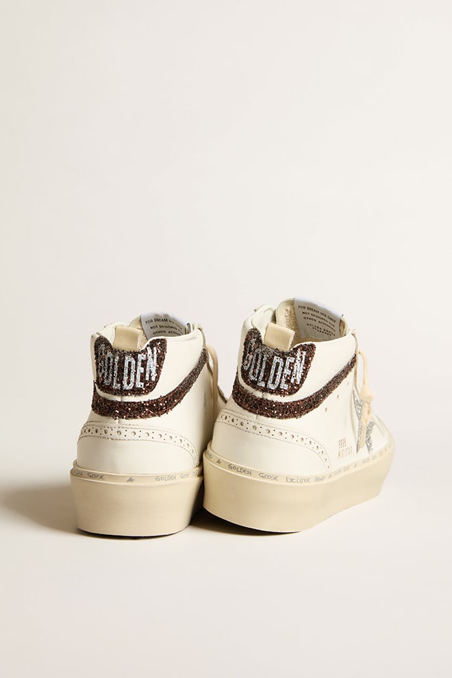 white leather platform sneaker glitter trims mid star