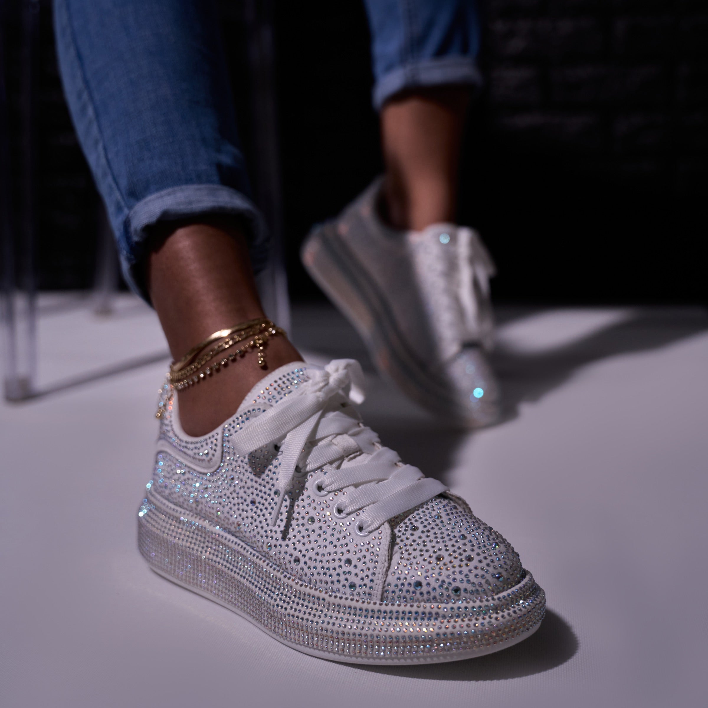 white sneakers with bling - kingdom