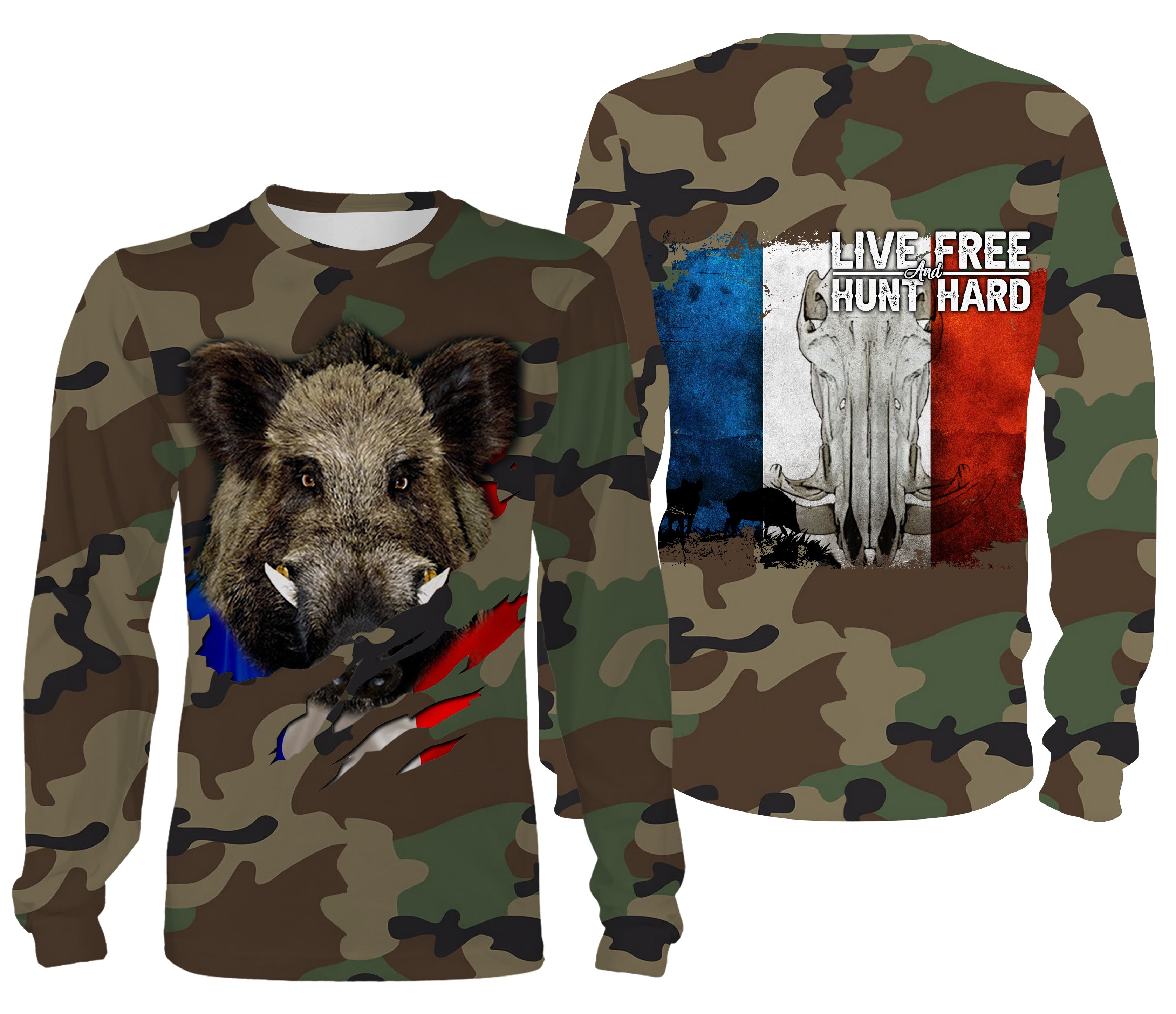 Wild Boar Hunting, Military Camouflage Hunting, Hunting Gift, Live Free - Hunt Hard, T-Shirt, Hoodie, Clothing.