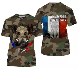 Wild Boar Hunting, Military Camouflage Hunting, Hunting Gift, Live Free - Hunt Hard, T-Shirt, Hoodie, Clothing.