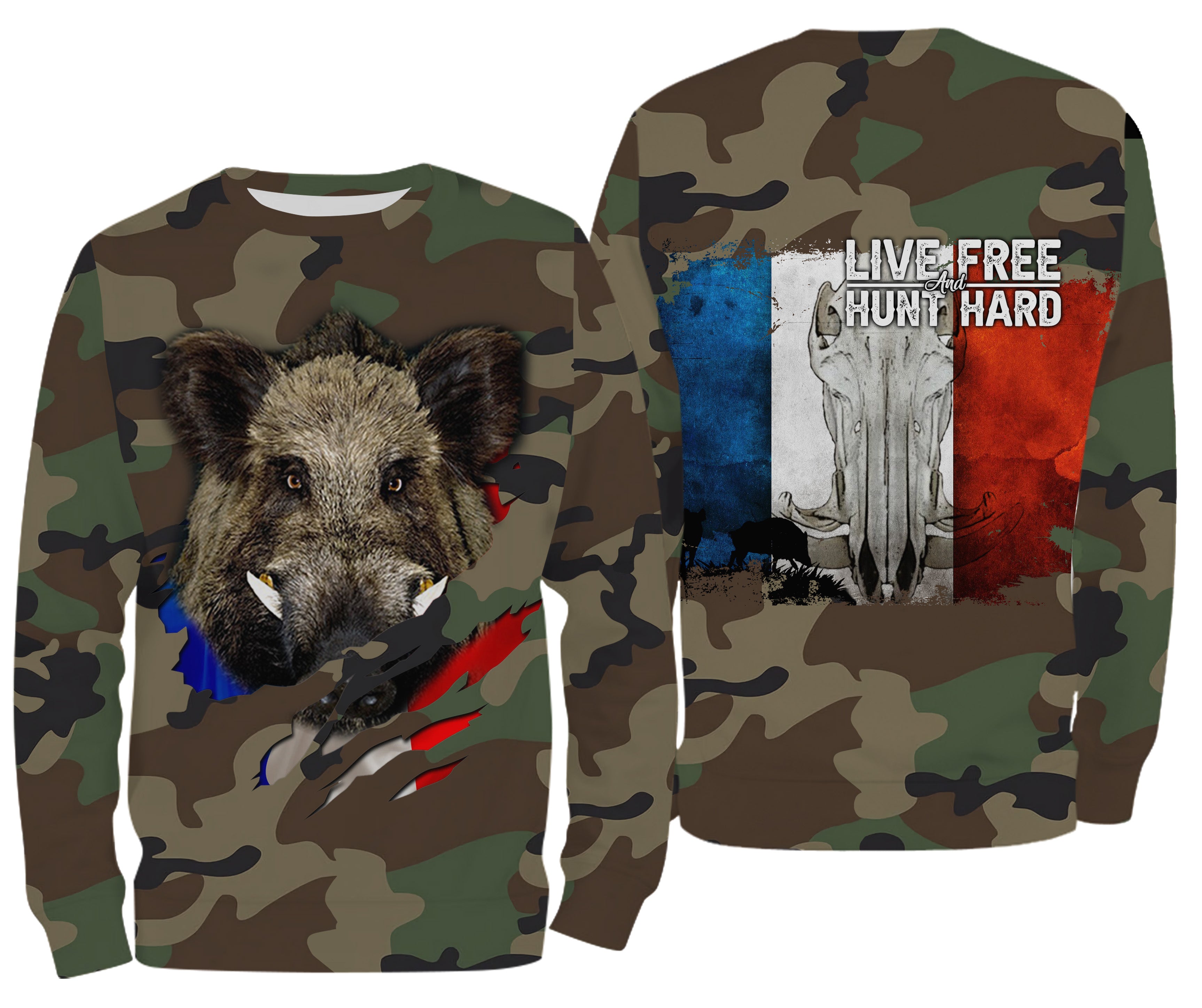 Wild Boar Hunting, Military Camouflage Hunting, Hunting Gift, Live Free - Hunt Hard, T-Shirt, Hoodie, Clothing.