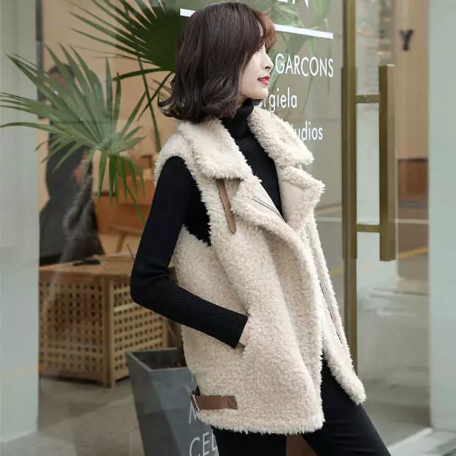 Winter Lamb Wool Vest Women Sleeveless Jacket Thicken Warm Waistcoat Fall Hidden Zipper Outwear Garment