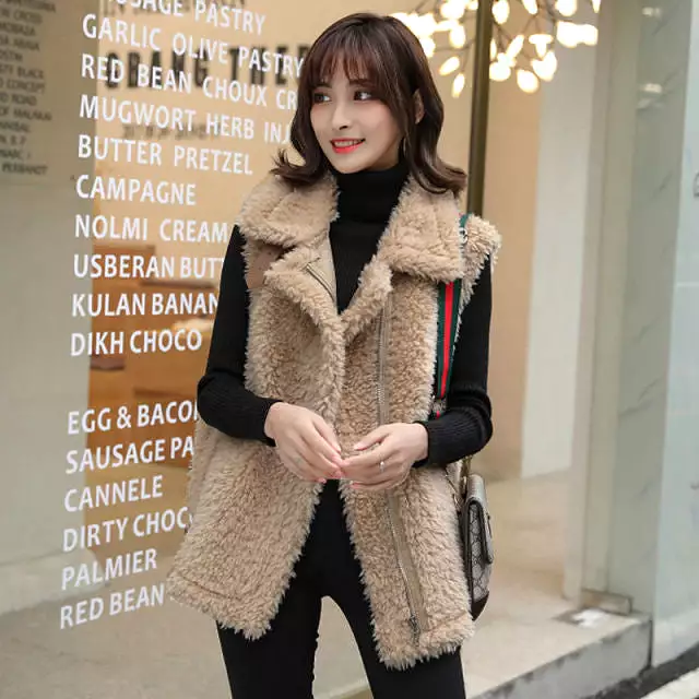 Winter Lamb Wool Vest Women Sleeveless Jacket Thicken Warm Waistcoat Fall Hidden Zipper Outwear Garment