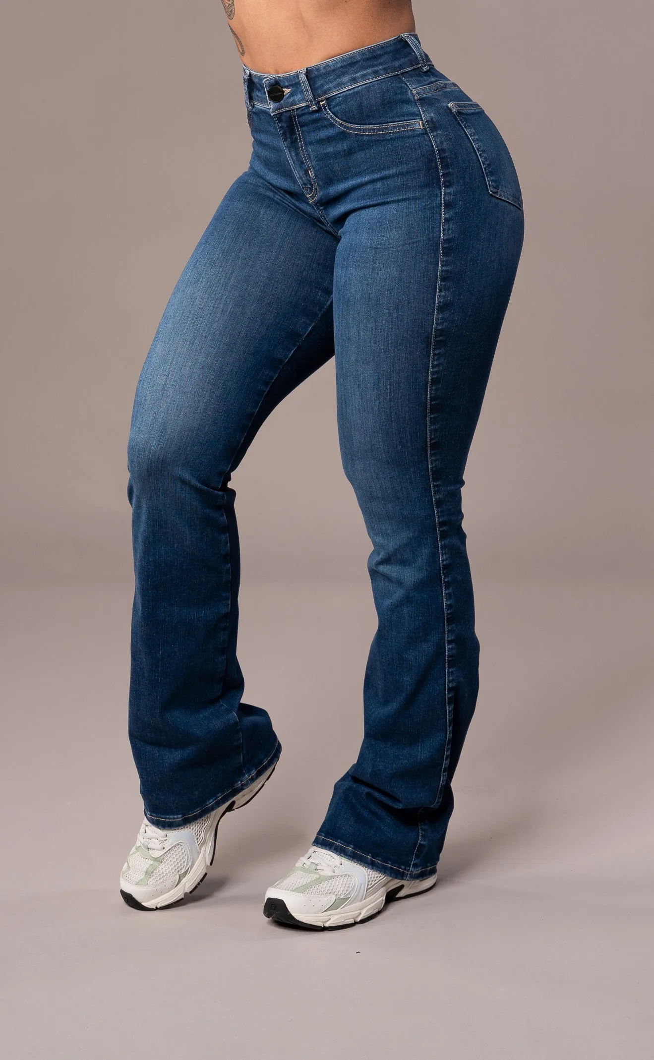 Flared Sapphire Blue Mid Rise Women's Jeans