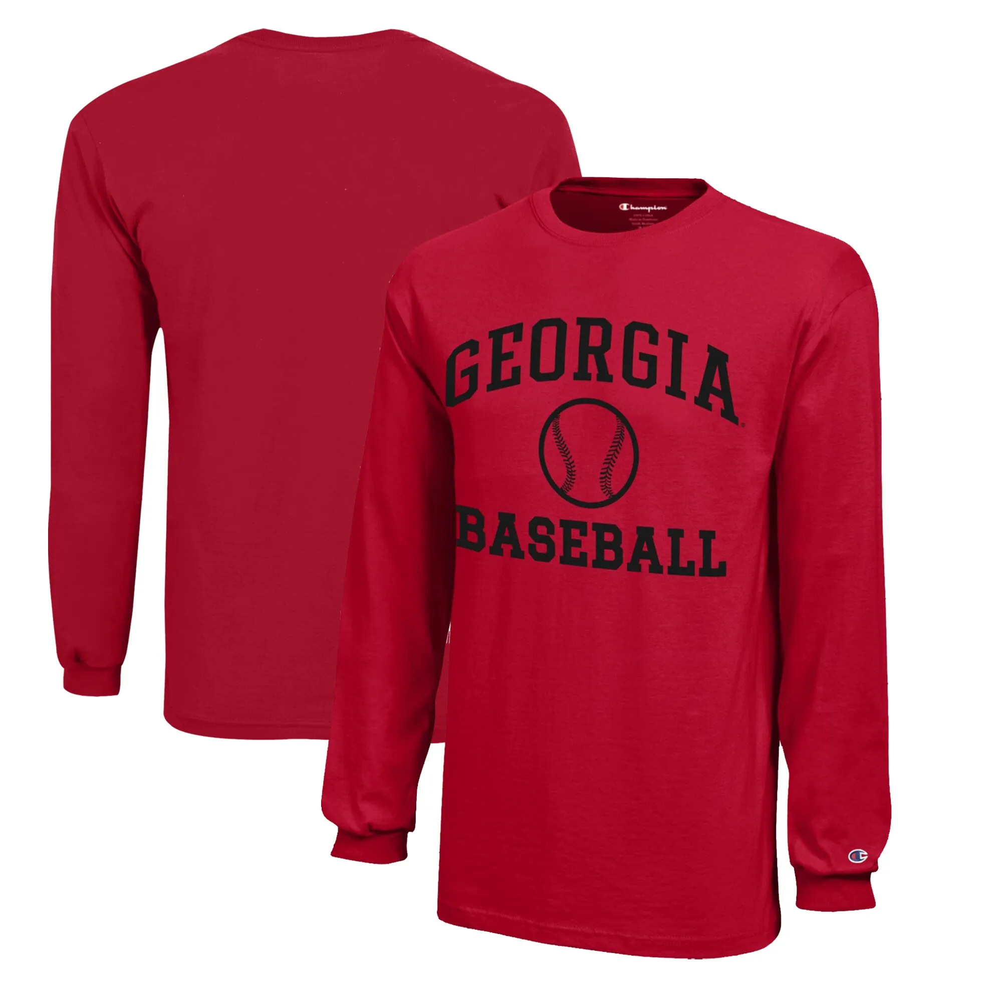 Youth Champion Red Georgia Bulldogs Icon Logo Long Sleeve Baseball T-Shirt