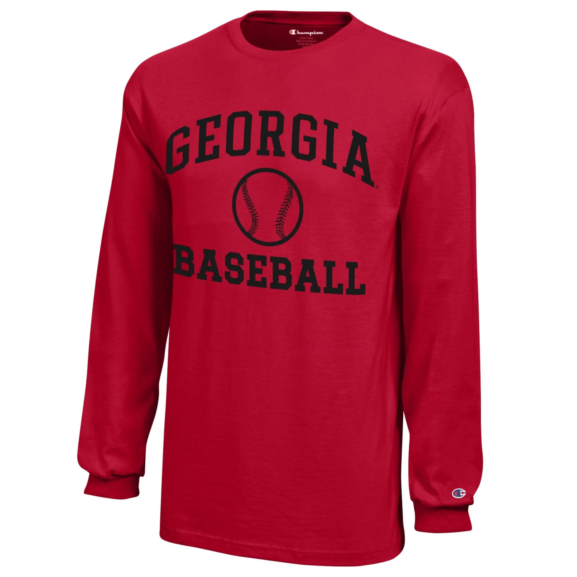 Youth Champion Red Georgia Bulldogs Icon Logo Long Sleeve Baseball T-Shirt