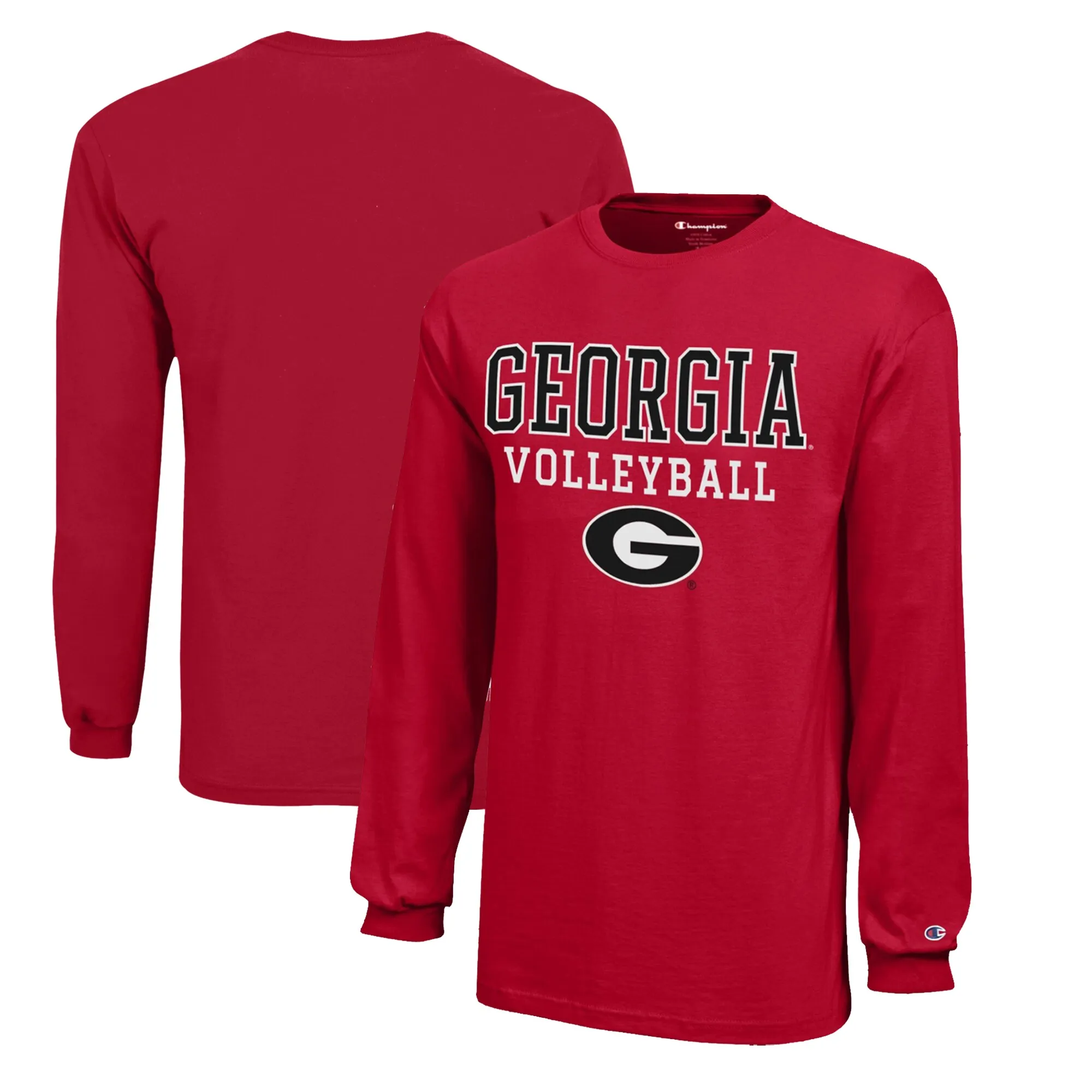 Youth Champion Red Georgia Bulldogs Stacked Logo Long Sleeve Volleyball T-Shirt