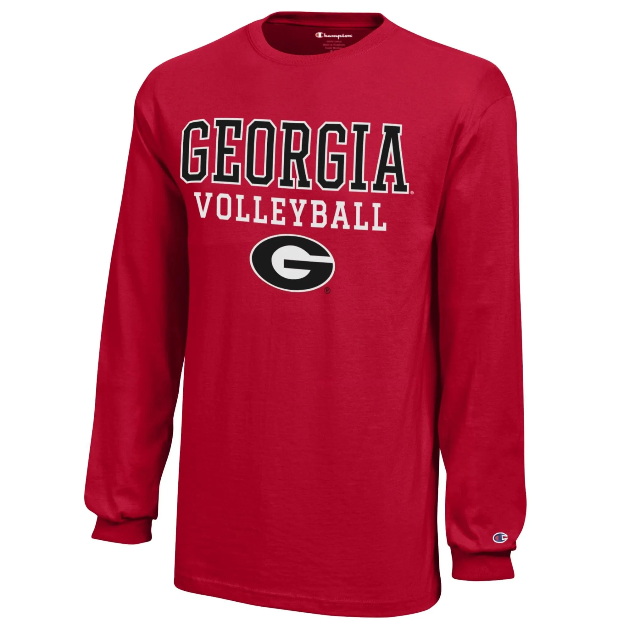 Youth Champion Red Georgia Bulldogs Stacked Logo Long Sleeve Volleyball T-Shirt