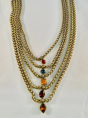 Yves Saint Laurent Five Strand Gold Chain with Jeweled Charms Bracelet