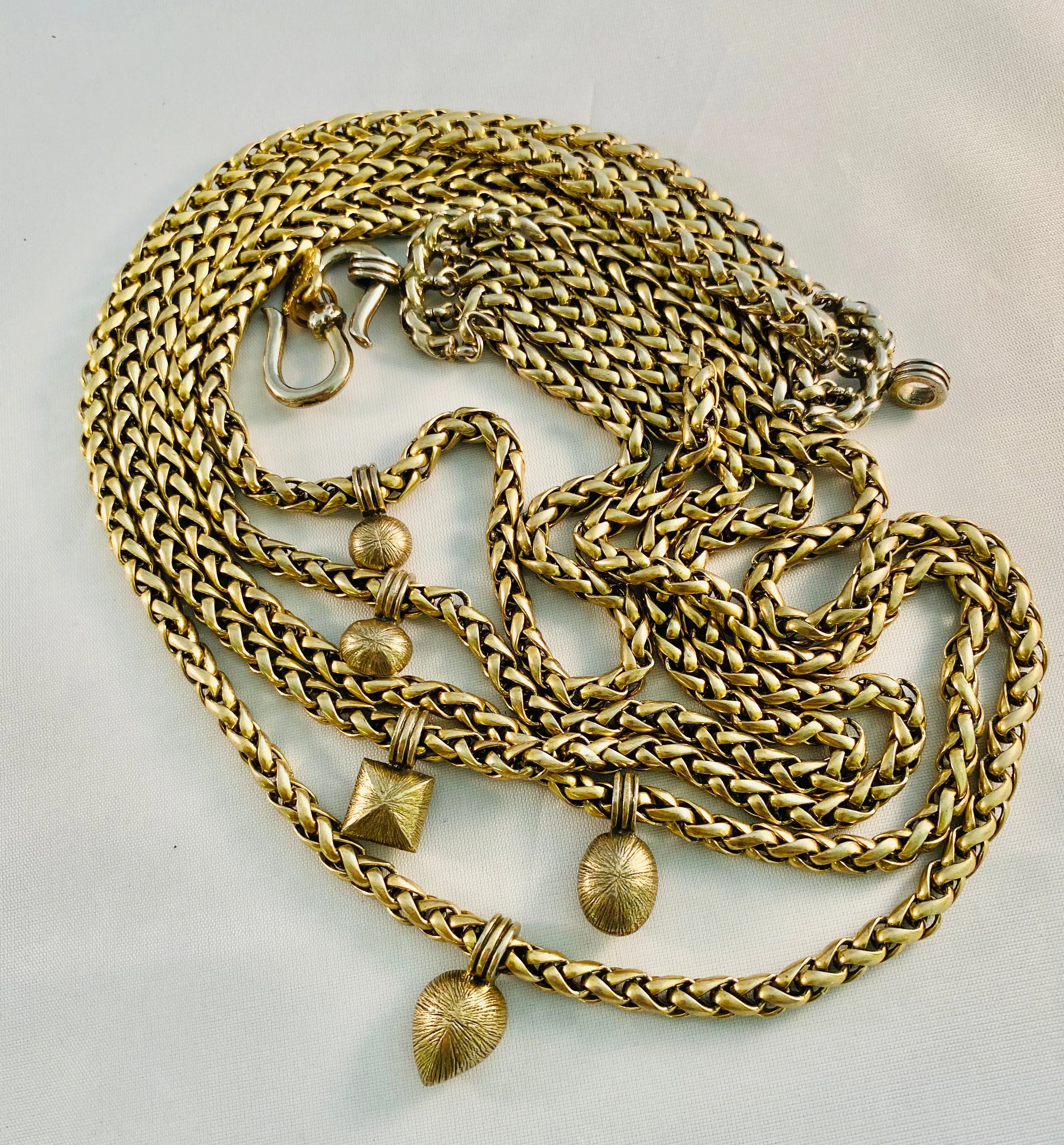 Yves Saint Laurent Five Strand Gold Chain with Jeweled Charms Bracelet