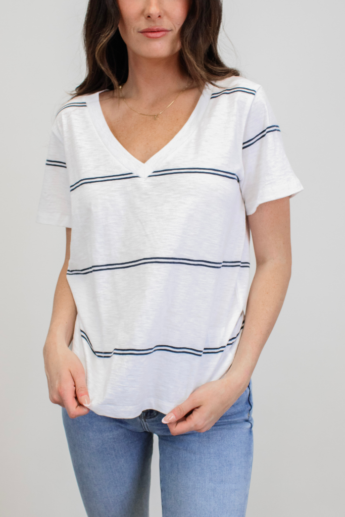 Z Supply Girlfriend Twin Stripe V Neck Tee