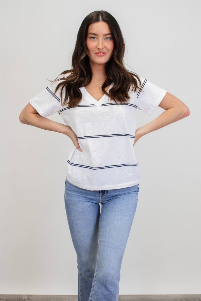 Z Supply Girlfriend Twin Stripe V Neck Tee