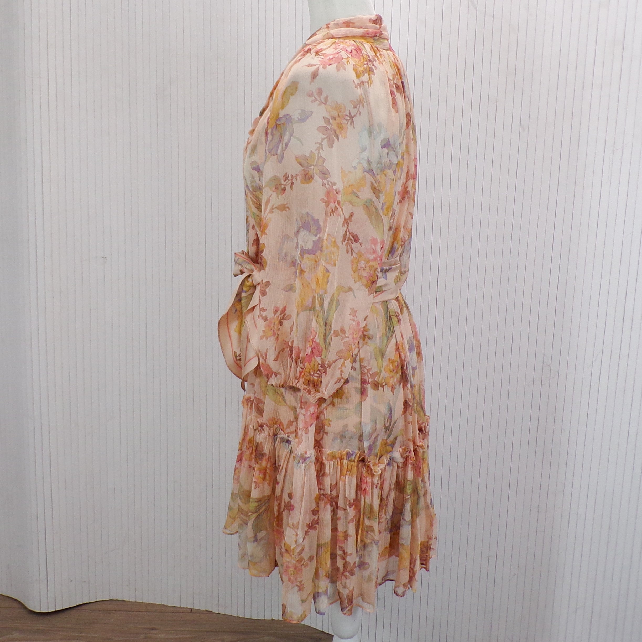 Zimmermann 845 Peach Rose Print Silk Chiffon Dress XS
