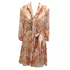 Zimmermann 845 Peach Rose Print Silk Chiffon Dress XS
