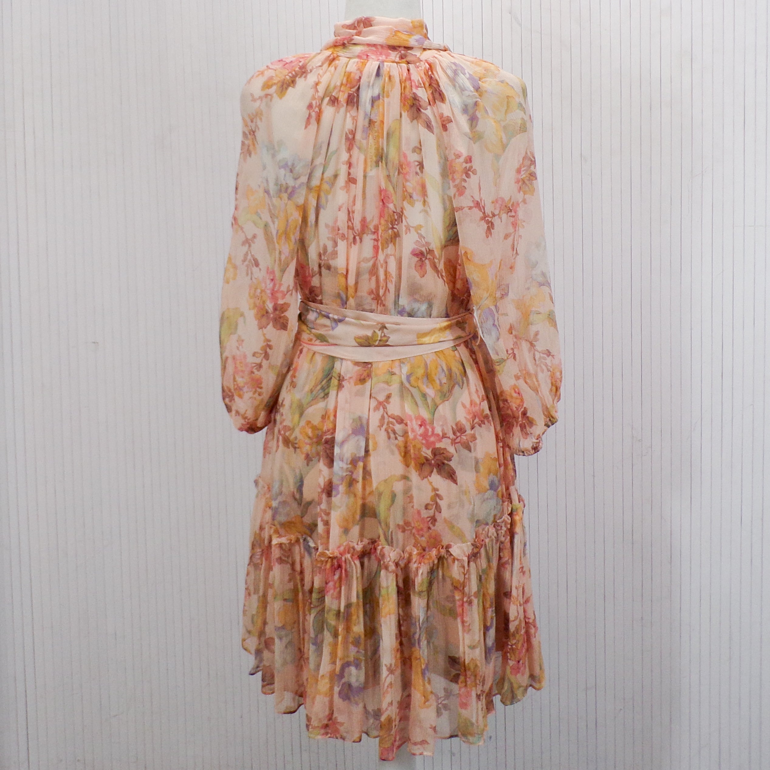 Zimmermann 845 Peach Rose Print Silk Chiffon Dress XS
