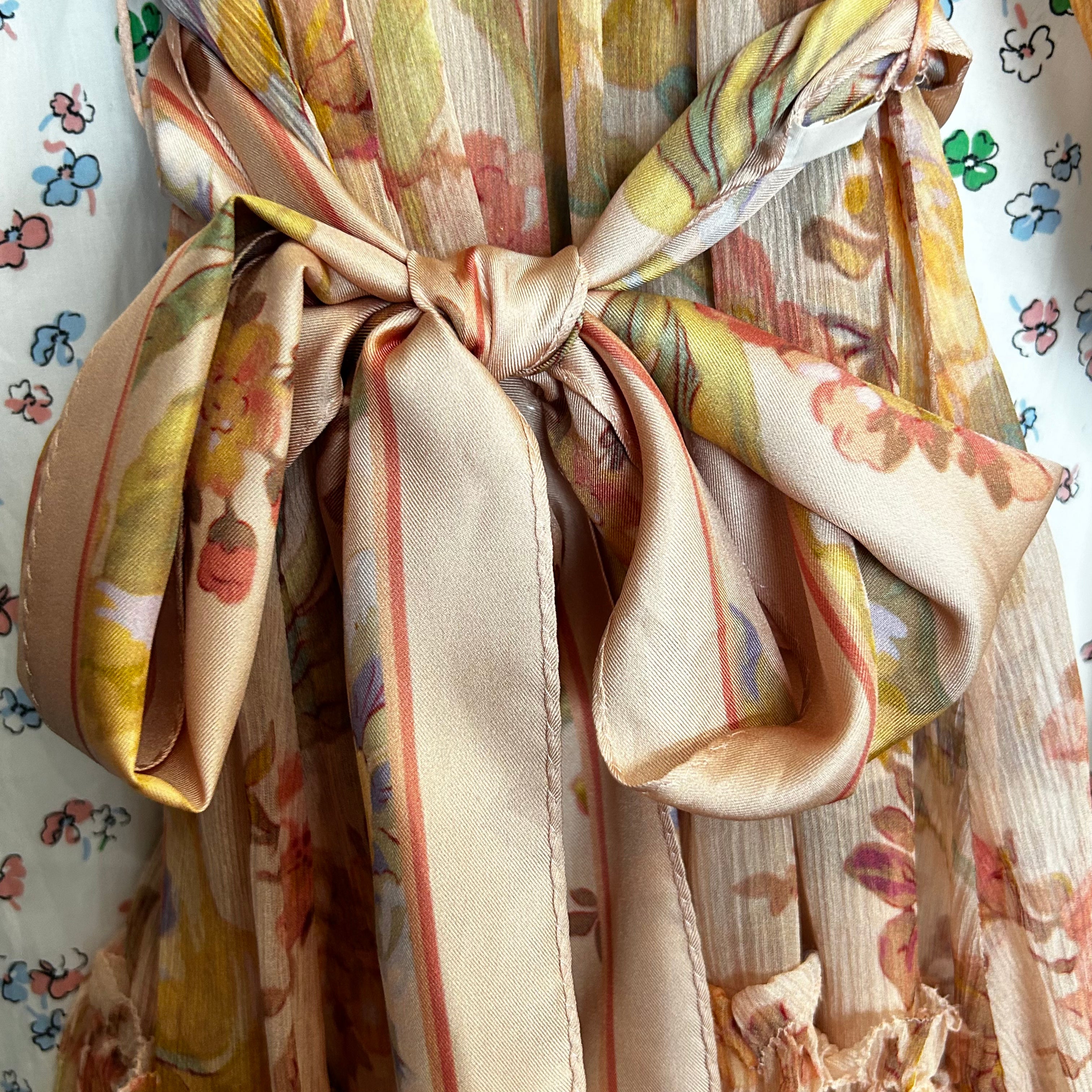 Zimmermann 845 Peach Rose Print Silk Chiffon Dress XS
