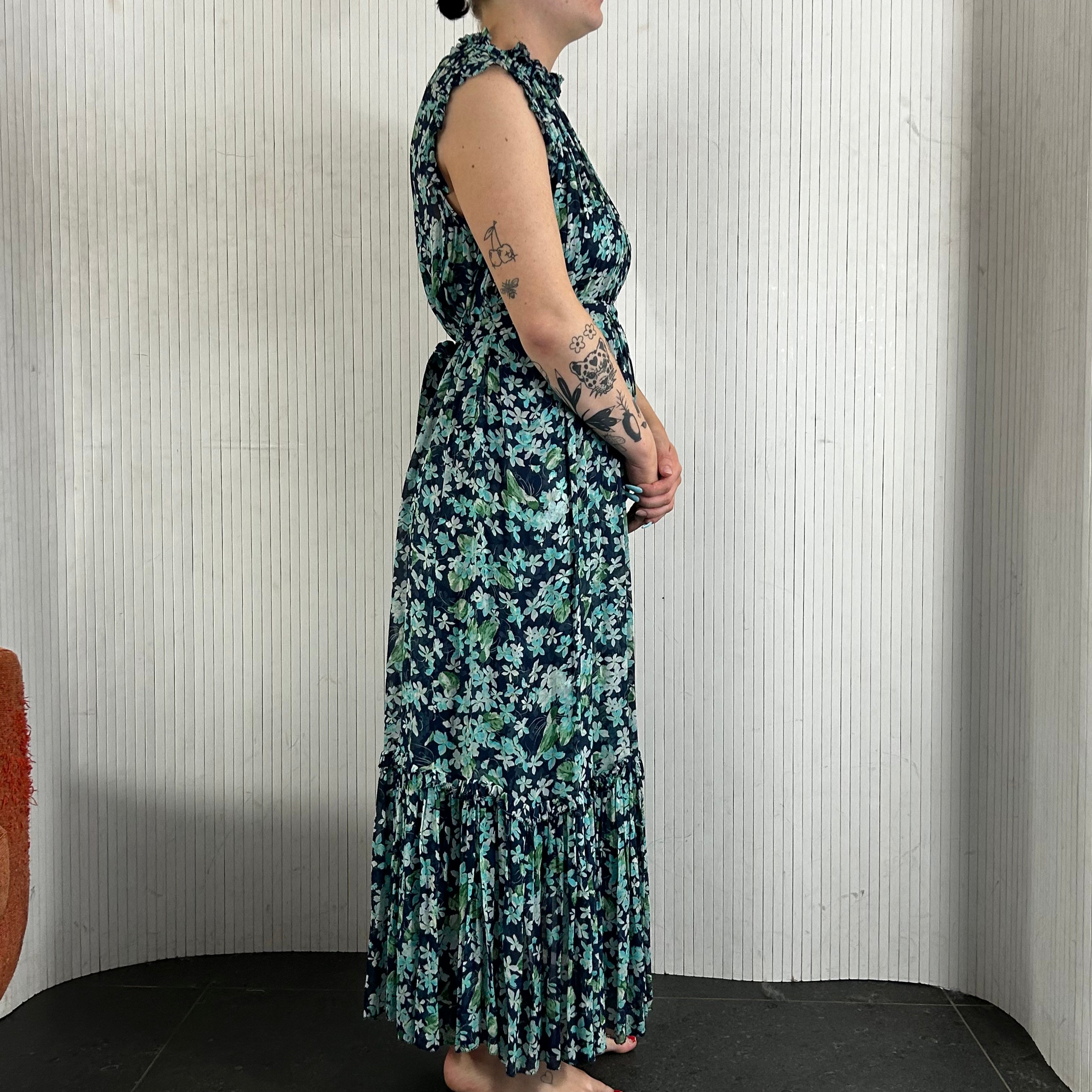 Zimmermann floral silk chiffon maxi dress - Navy & Aqua - Sizes XS/S/M